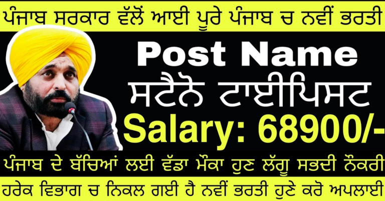 ਪੰਜਾਬ ਚ ਨਿਕਲੀ Steno Typist ਦੀ ਨਵੀਂ ਭਰਤੀ